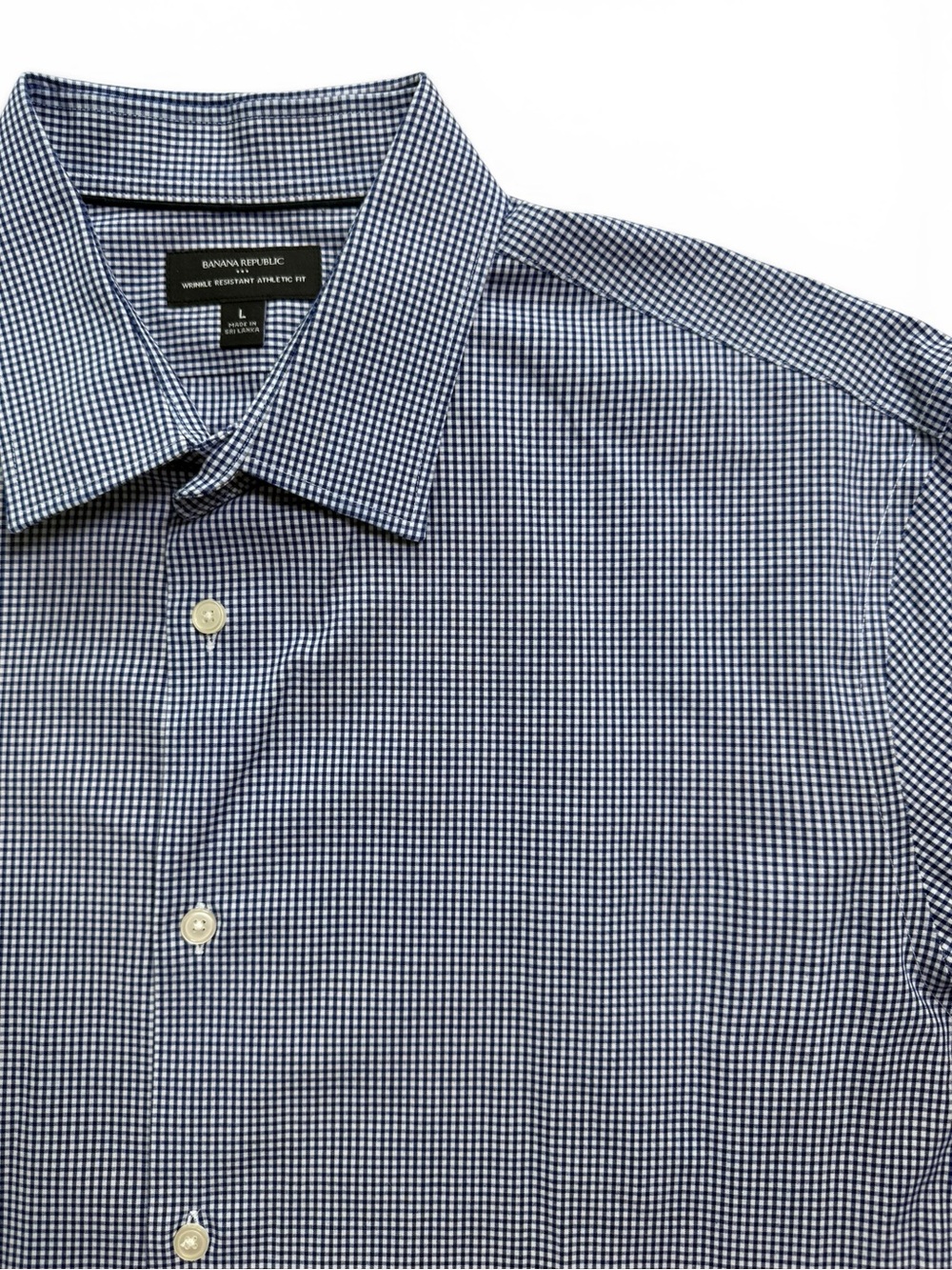 Banana Republic Blue Micro Gingham Athletic Fit Shirt Large